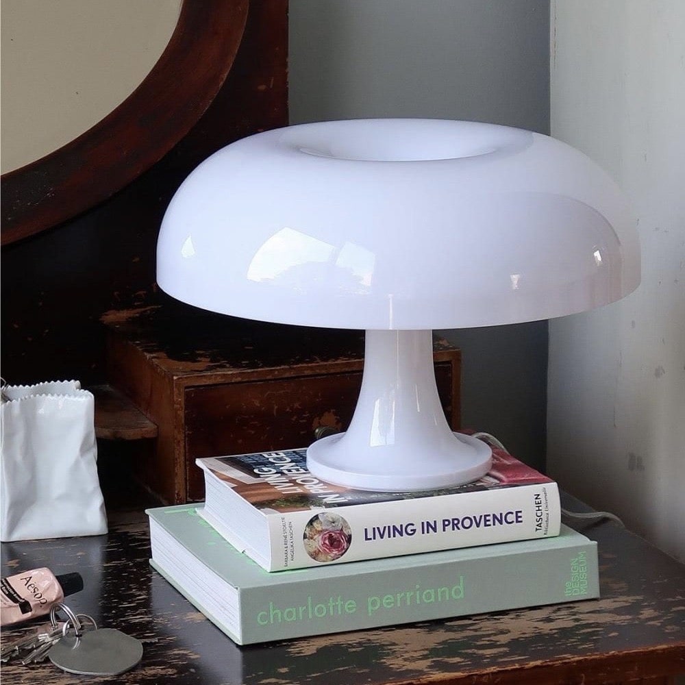 Orange mushroom lamp for Scandinavian-inspired decor