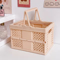 The Feelz pastel folding basket styled in a soft girl dorm setup