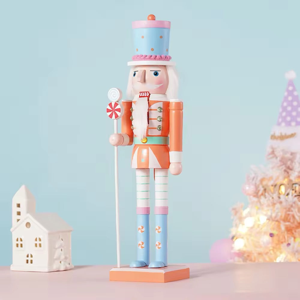 Hand-painted nutcracker soldier ornament with rustic charm. Ideal wooden decoration for Christmas tree or office spaces.