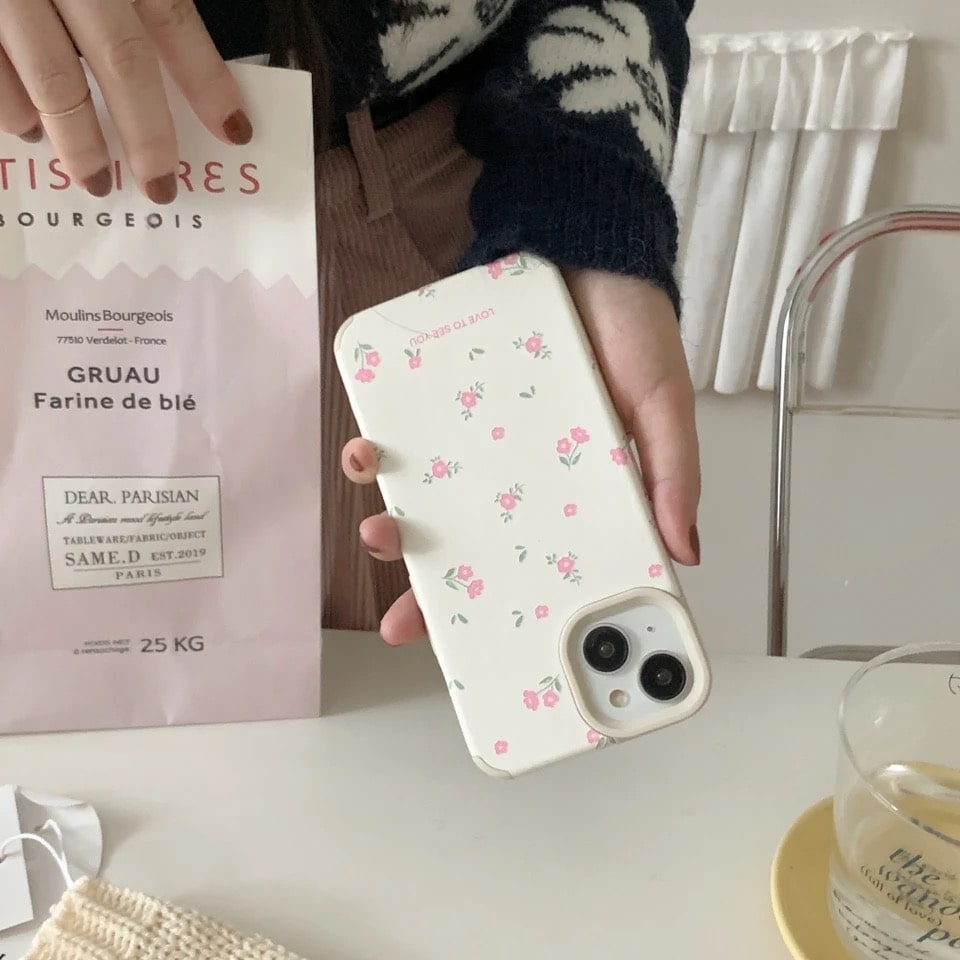 Clear Coquette Floral iPhone Case with Pink Flowers for iPhone 15