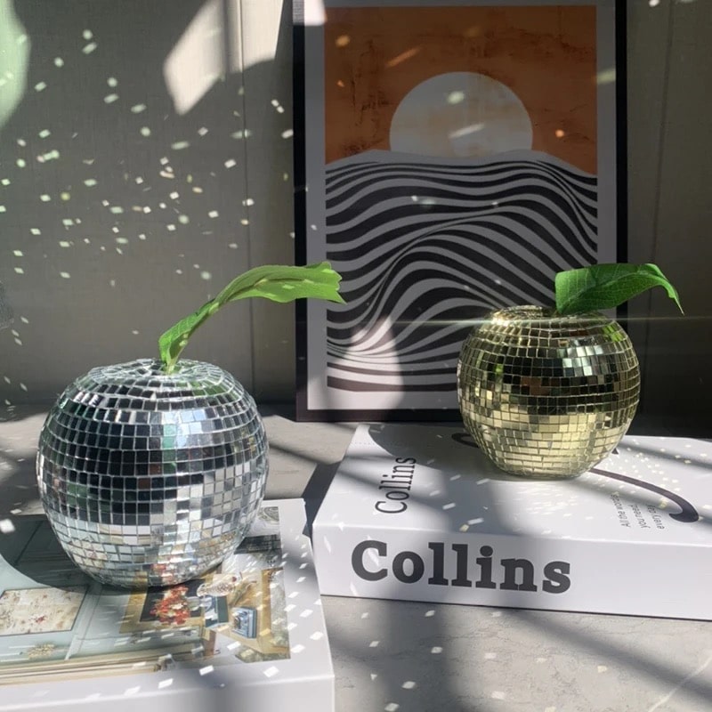 Funky disco apple mirror ball decor for vintage room style