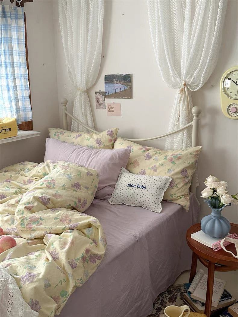 Pastel botanical bedding featuring soft vintage flowers adding elegant cottagecore character to comfortable sleeping space daily