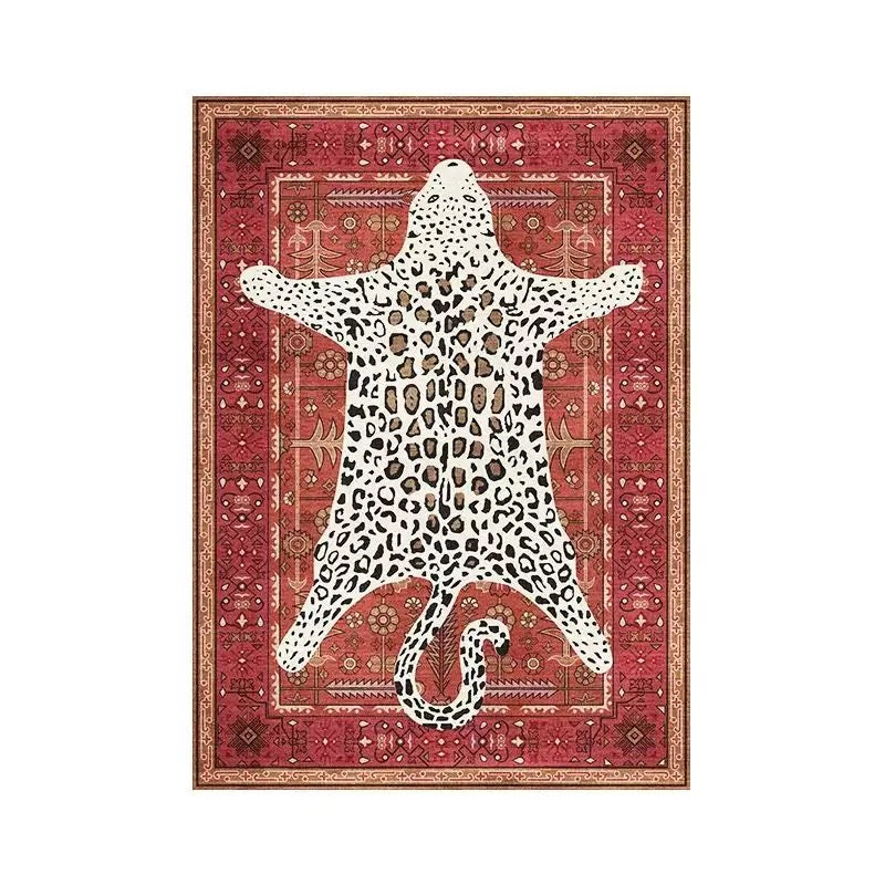 Soft washable area rug with non-slip backing and ethnic detail