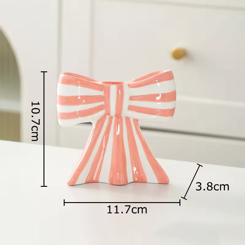 Preppy ceramic bow candle holder for aesthetic home decor