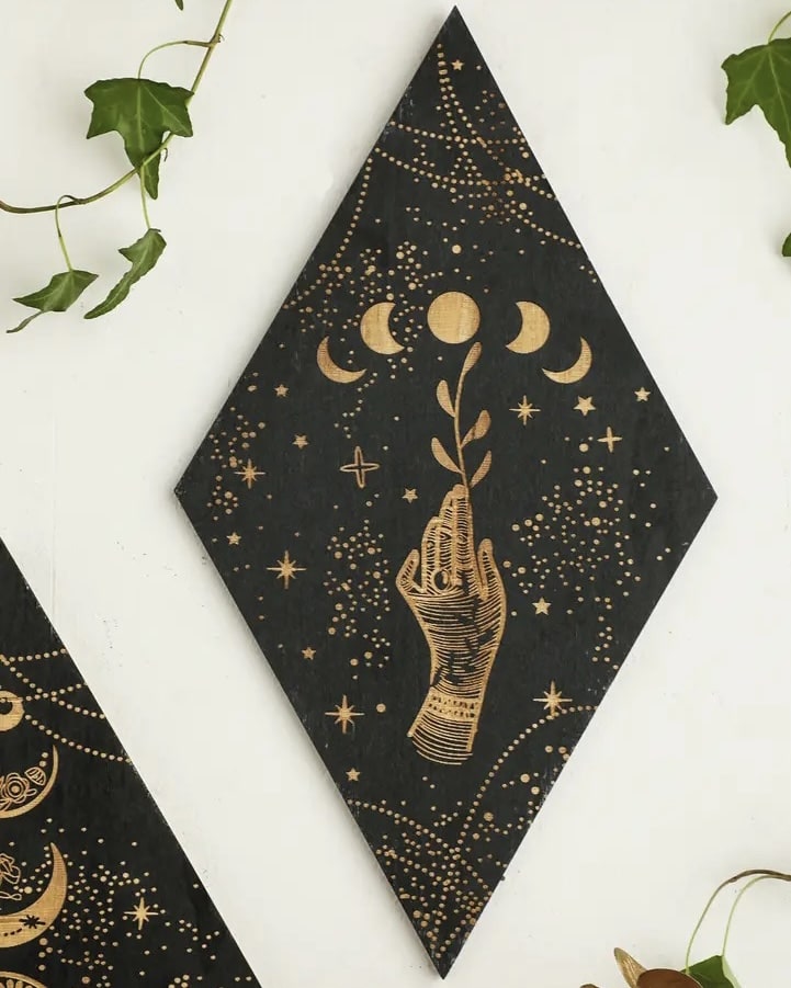 Moon Phase Wall Decor in black wood for witchy room