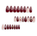 Red Baroque False Nails with Gem Glitter and French Design
