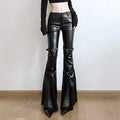 Y2K gothic aesthetic leather flare pants for women