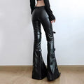 Gothic black leather pants paired with chunky boots